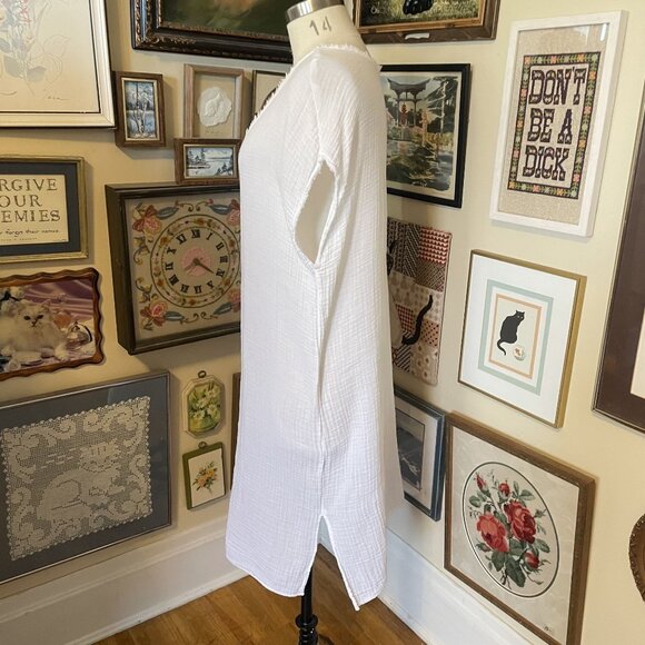 Michael Stars Womens White 100% Cotton V-Neck Sleeveless Summer Dress Size M - Picture 3 of 8
